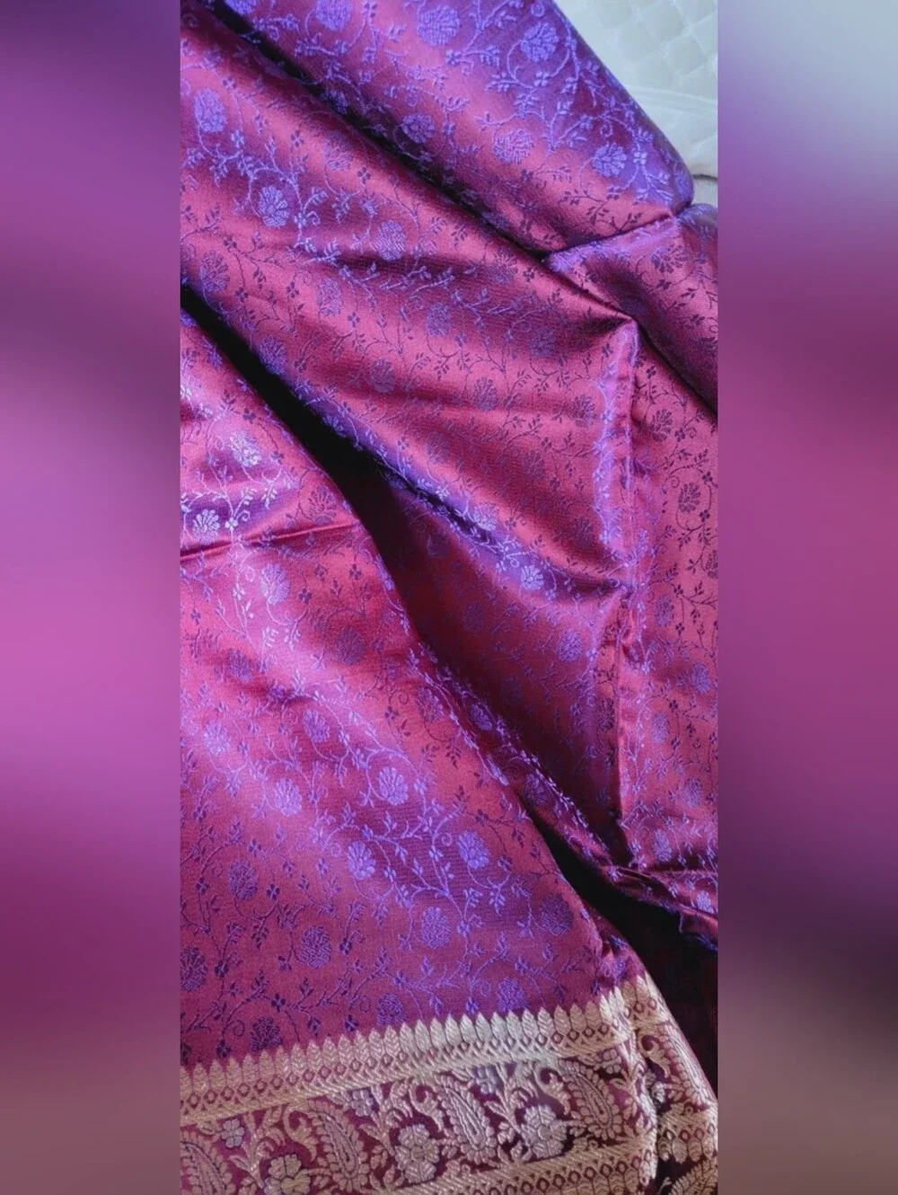 New J.Peterman shawl wrap purple mauve gold-tone shimmer rayon fringes $250